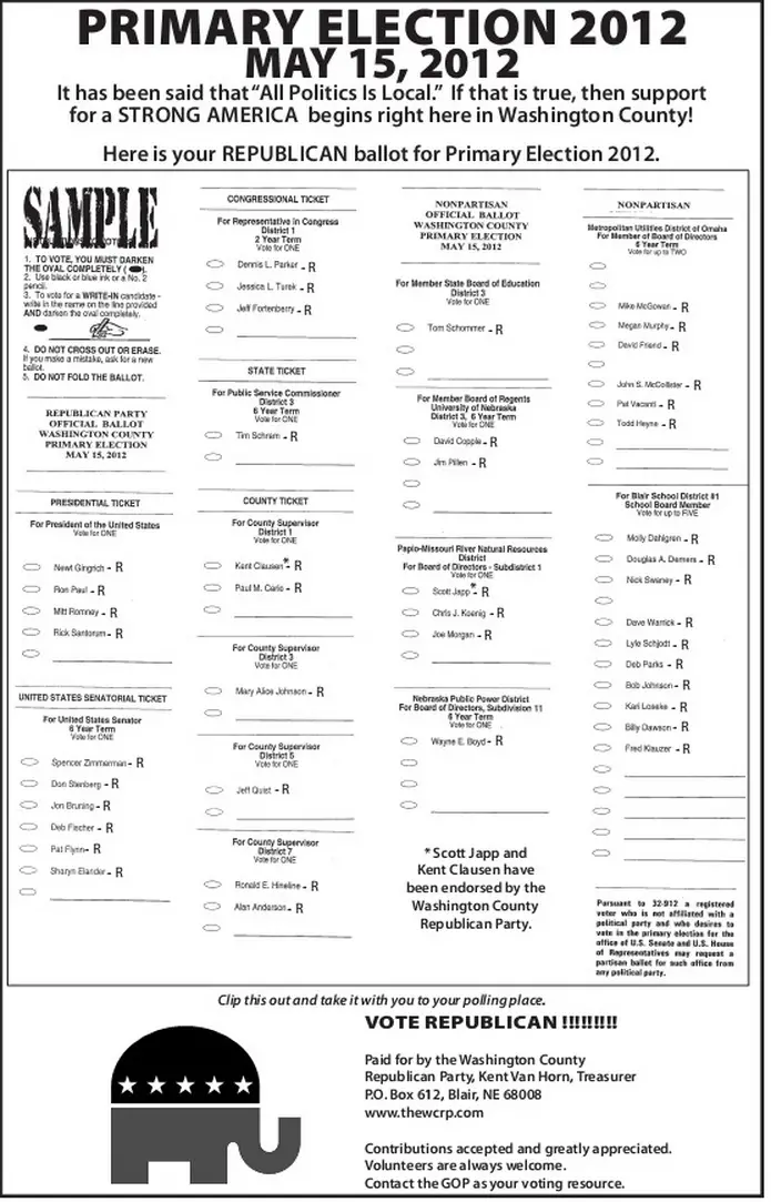2012 Primary GOP Sample Ballot for Washington County ...