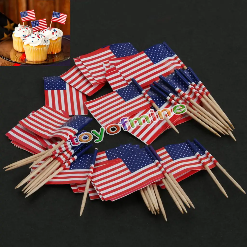50pcs Birthday Party American USA Flag Cupcake Topper Food Picks Cake ...