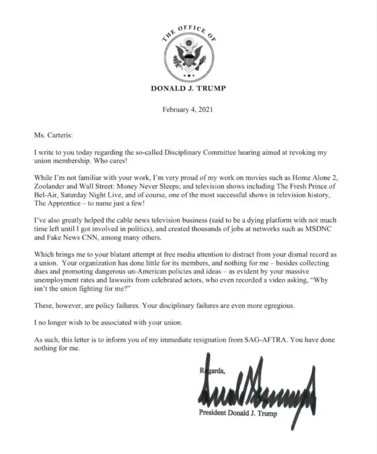 âWho cares!?â? President Trump sends hilarious letter to Hollywood Union ...