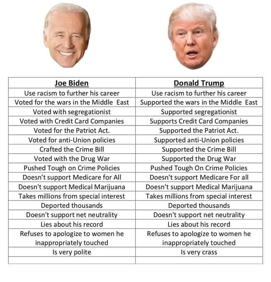 Comparison Chart: Joe Biden vs Donald Trump : WayOfTheBern