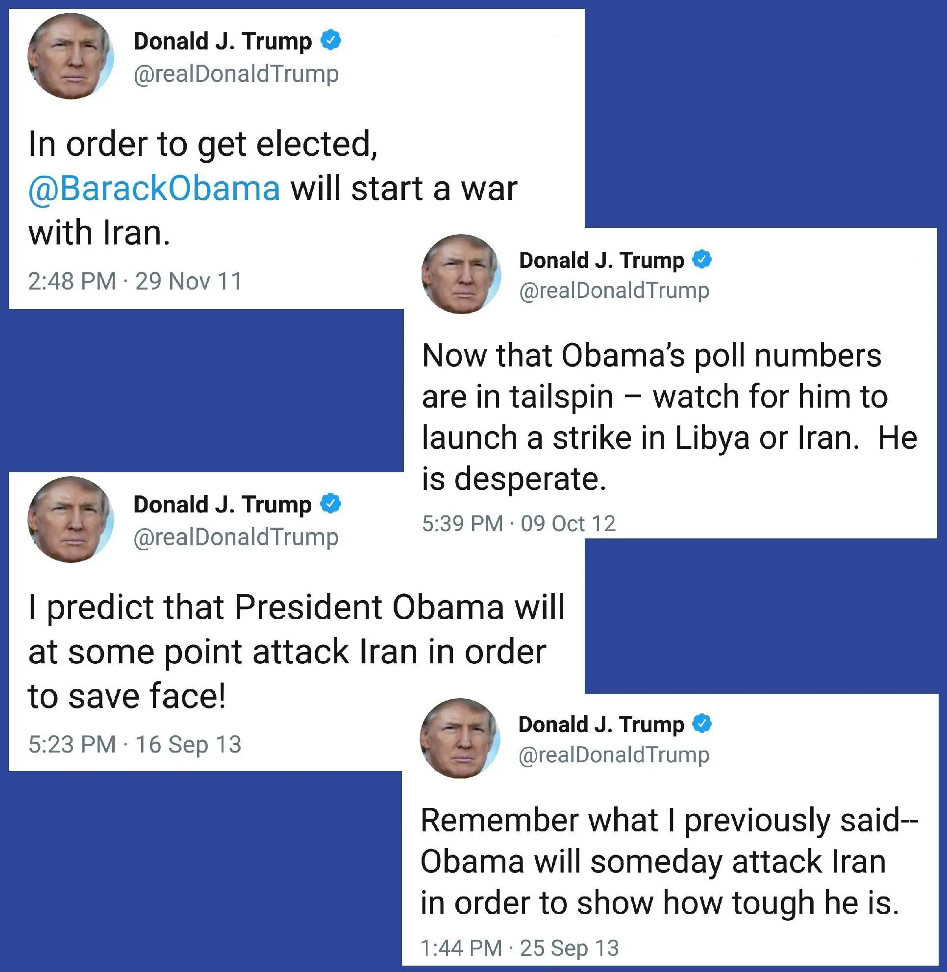 Did Trump Tweet Multiple Predictions That Obama Would Attack Iran?
