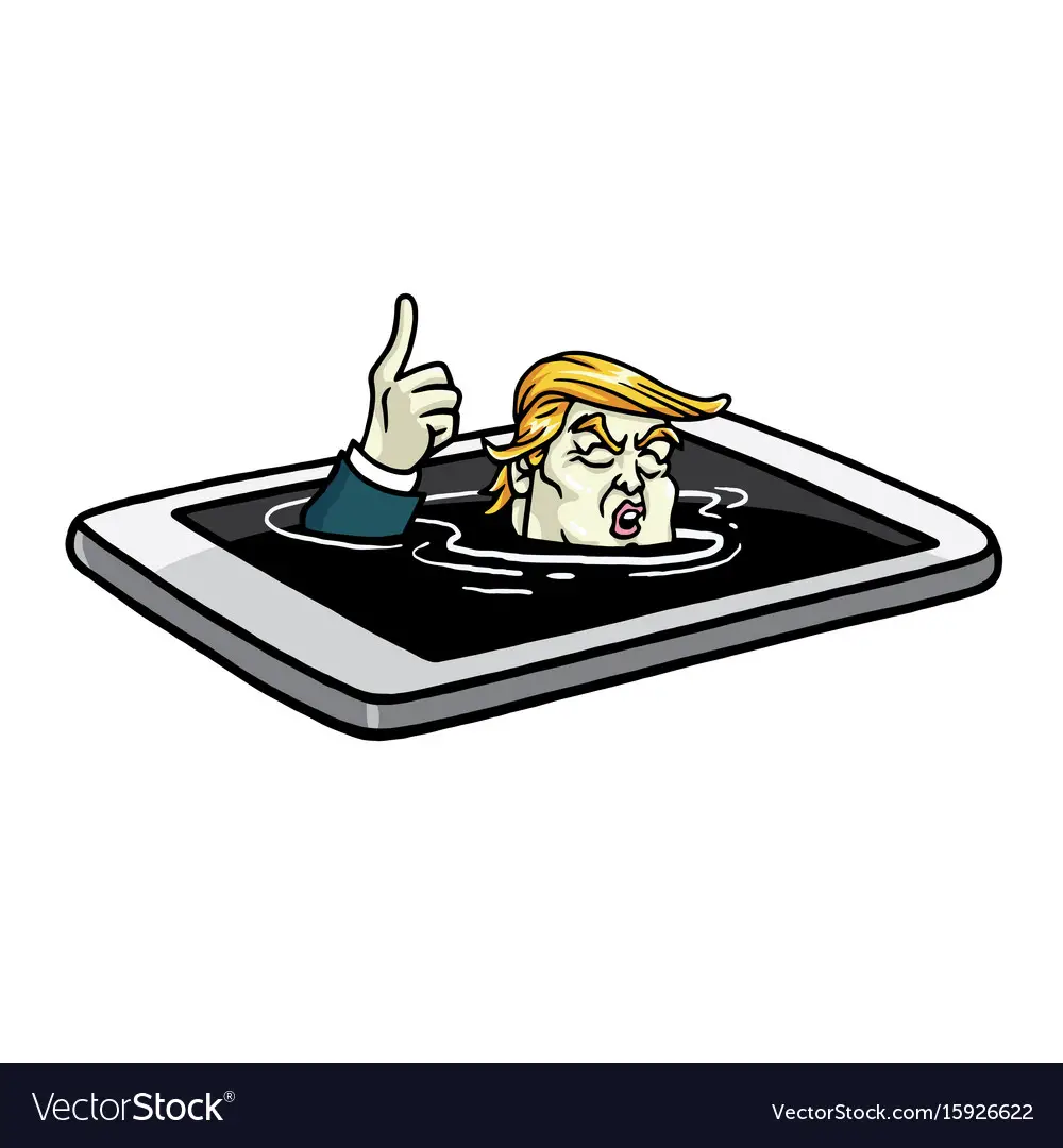 Donald trump drowning in mobile phone cartoon Vector Image