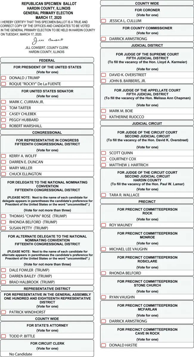 Hardin County Sample Ballots for the March 17, 2020 Primary Election ...