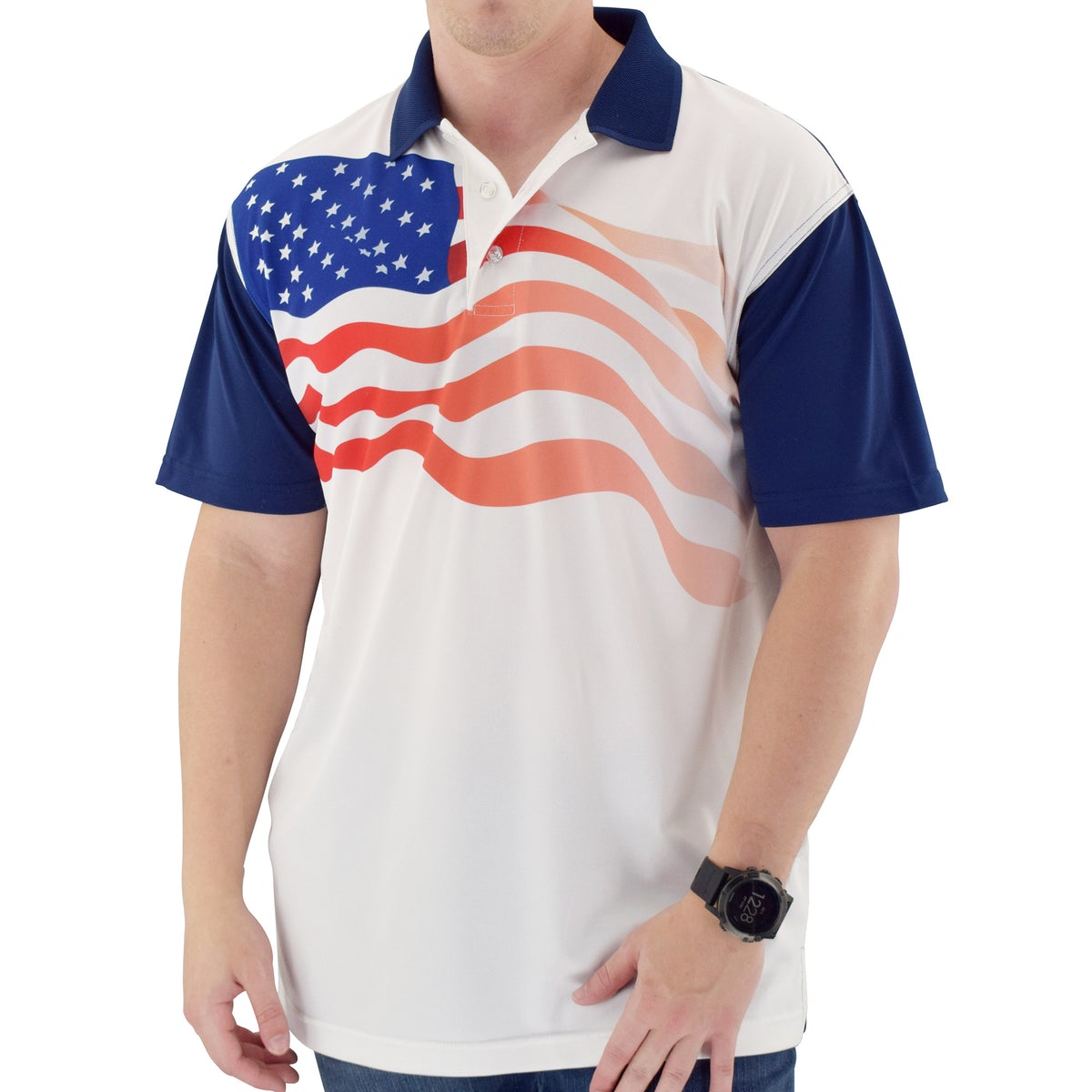 Mens USA Flag Sublimated Polo Shirt  4th of July Shirts