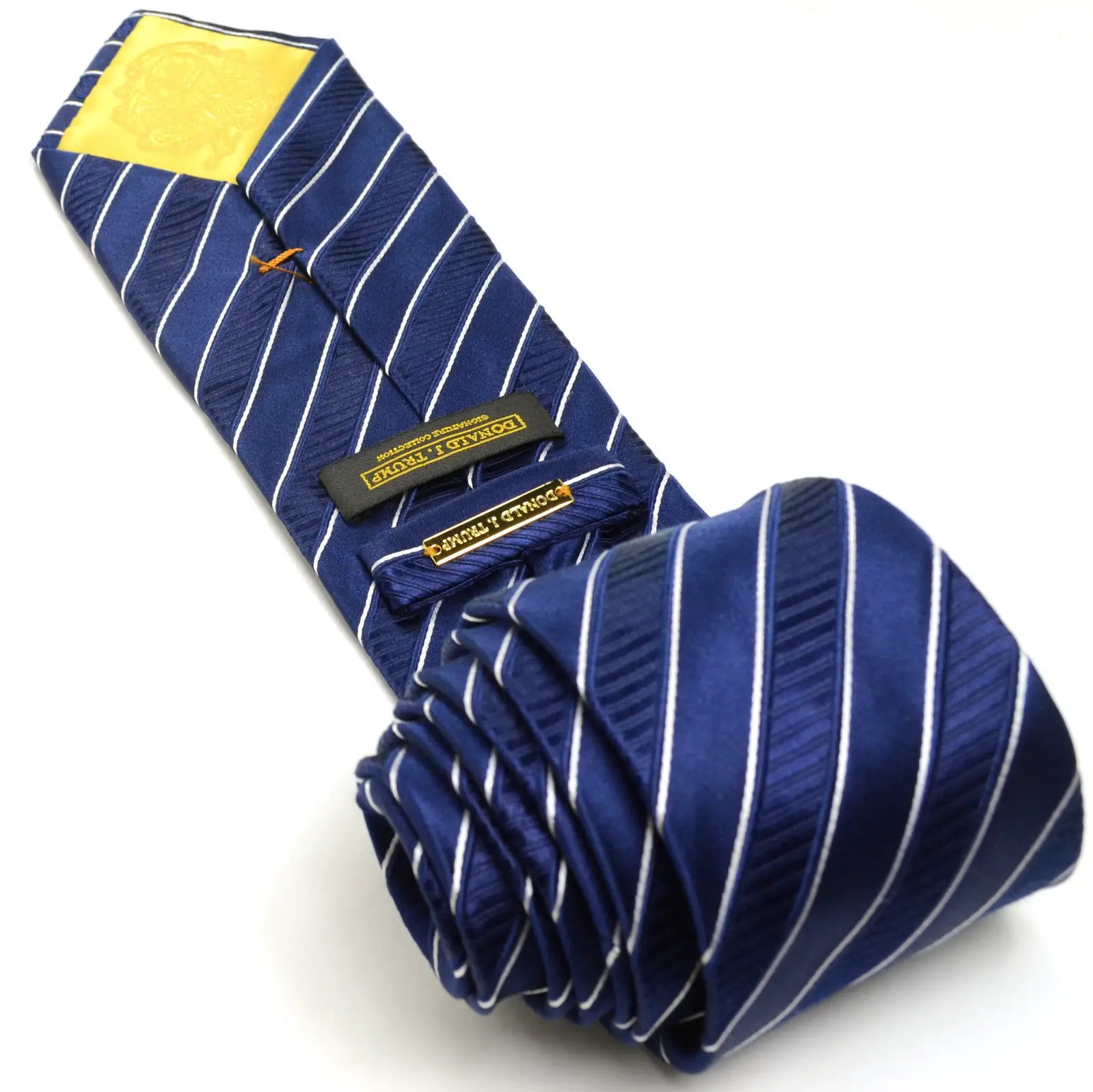 NEW DONALD TRUMP 58L Navy Blue White Striped Silk Mens Neck Tie