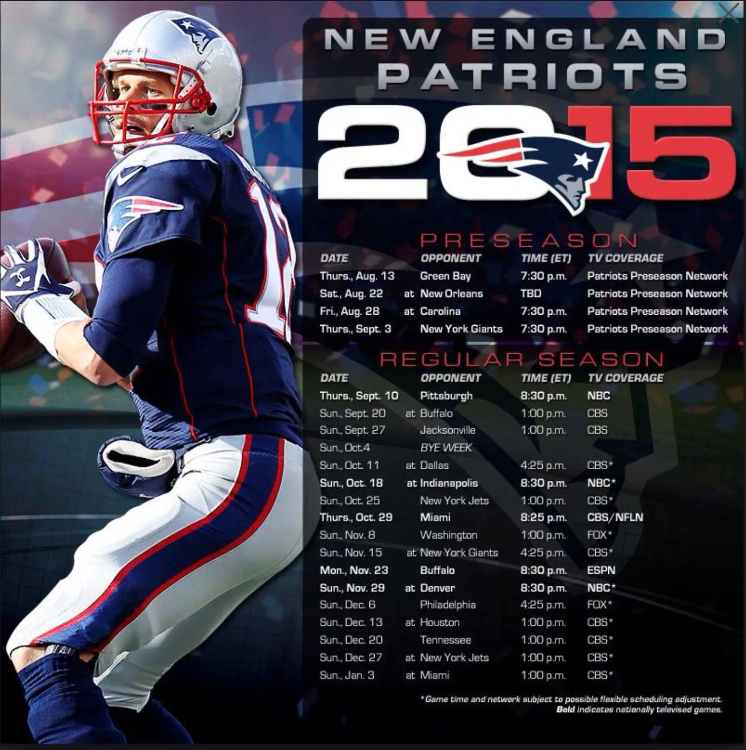 New England Patriots 2015 Season schedule