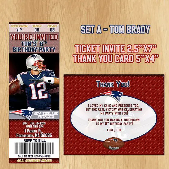 New England Patriots Birthday Party Invitation and Thank ...