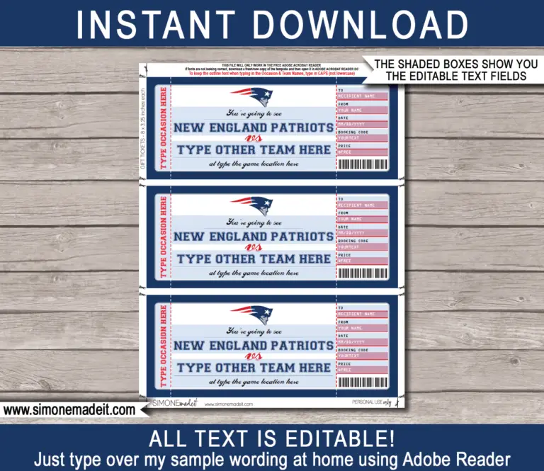 New England Patriots Game Ticket Gift Voucher