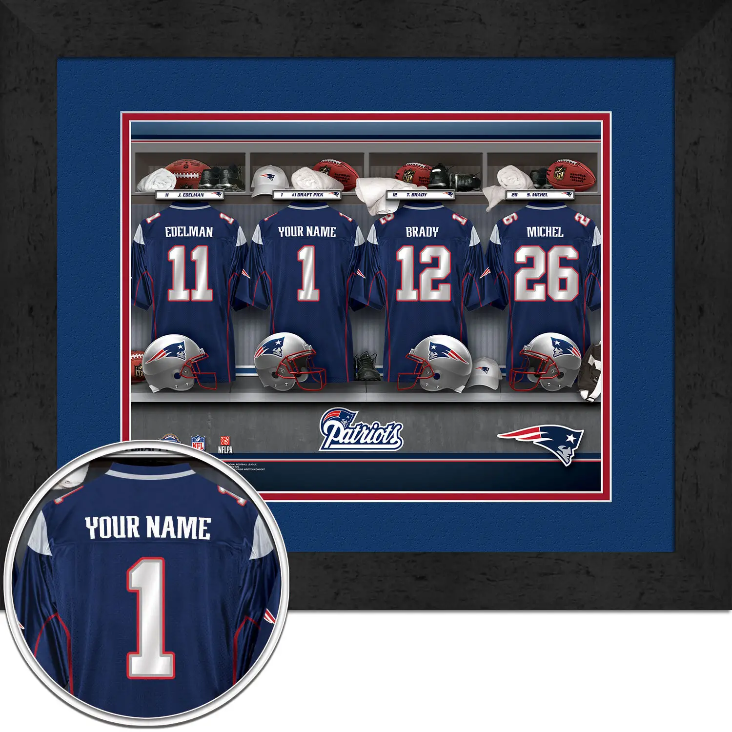 New England Patriots Personalized Locker Room 15"  x 18"  Framed HD Print ...