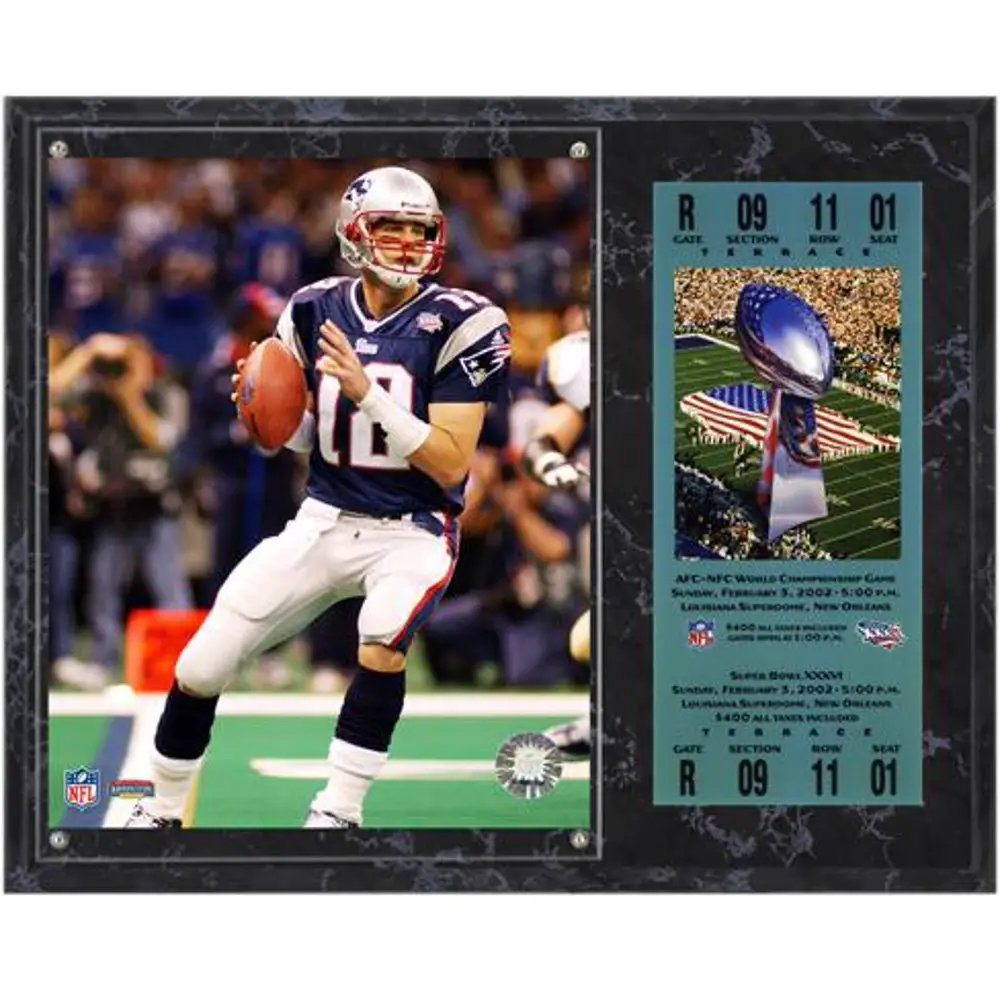 New England Patriots Super Bowl XXXVI Tom Brady Plaque with Replica ...