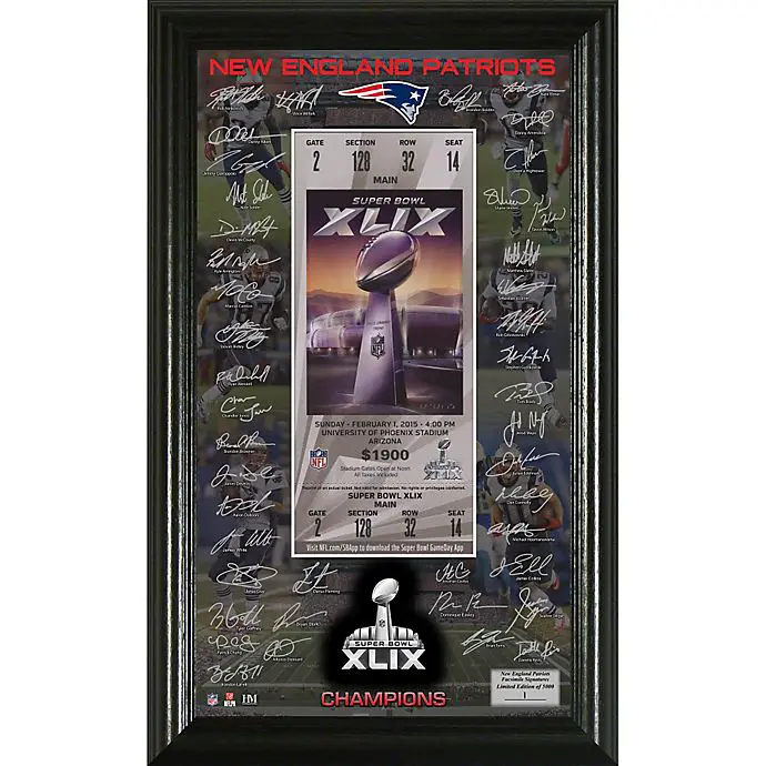 NFL New England Patriots Super Bowl XLIX Champions Signature Ticket ...