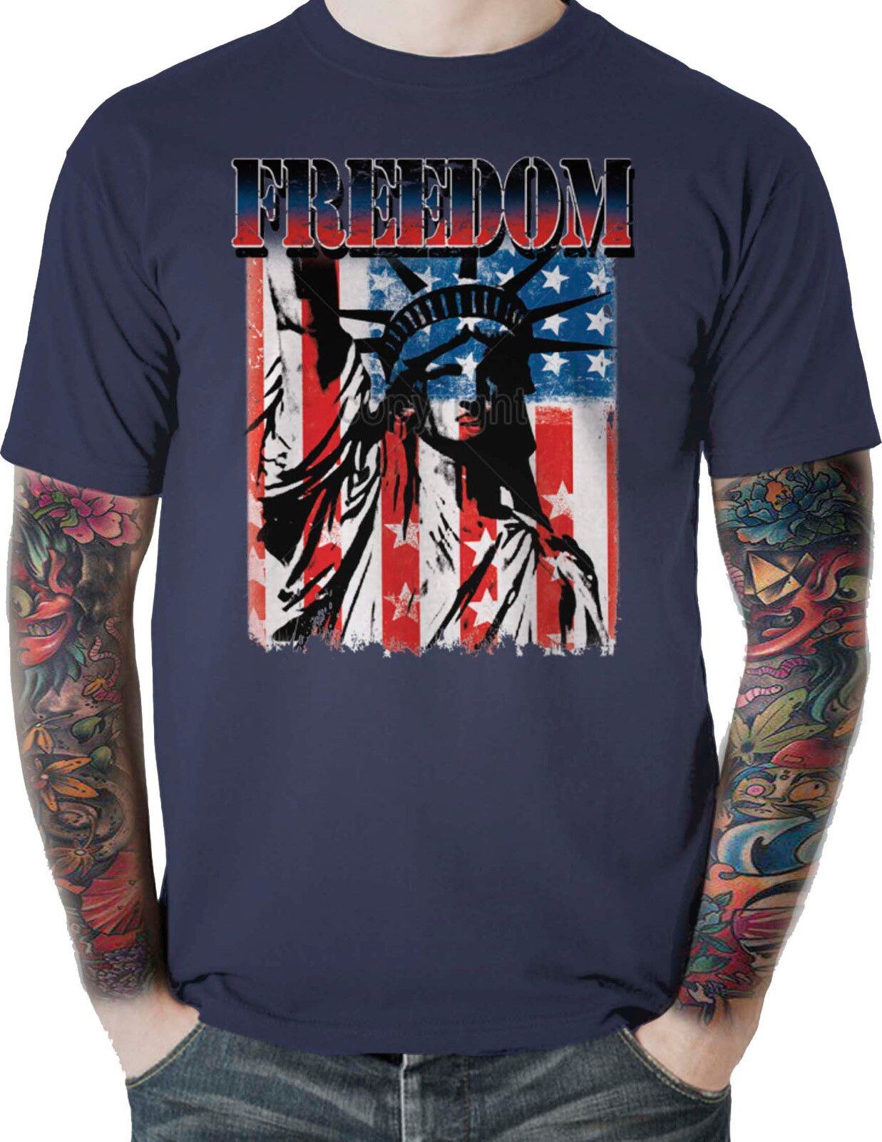 Patriotic American Flag T Shirt Freedom Statue Liberty Big &  Tall