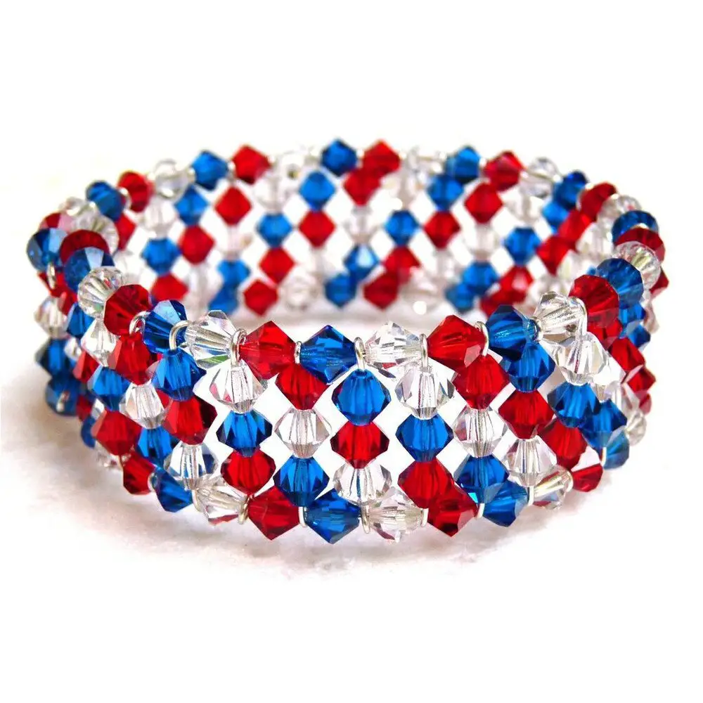 Patriotic Crystal Memory Wire Bracelet ...
