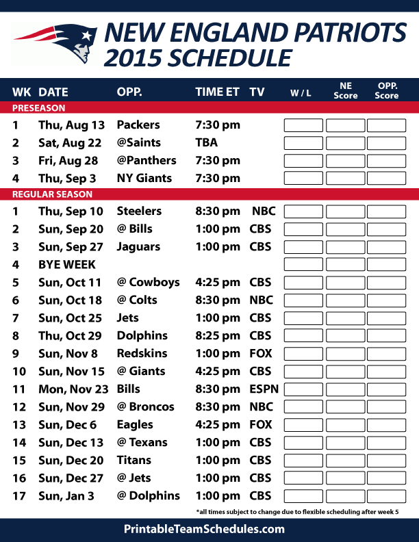 New England Patriots Home Game Schedule