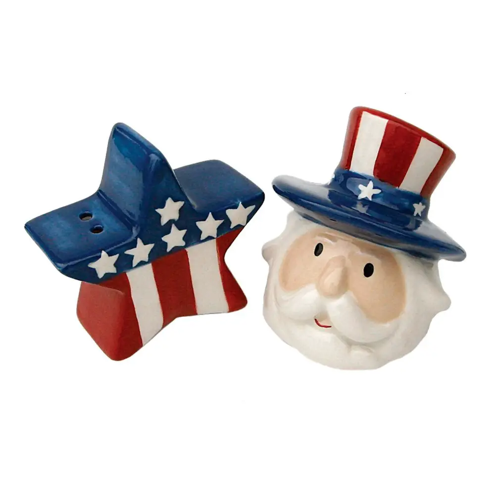 Red White Blue Patriotic Star and Uncle Sam Ceramic Salt and Pepper ...