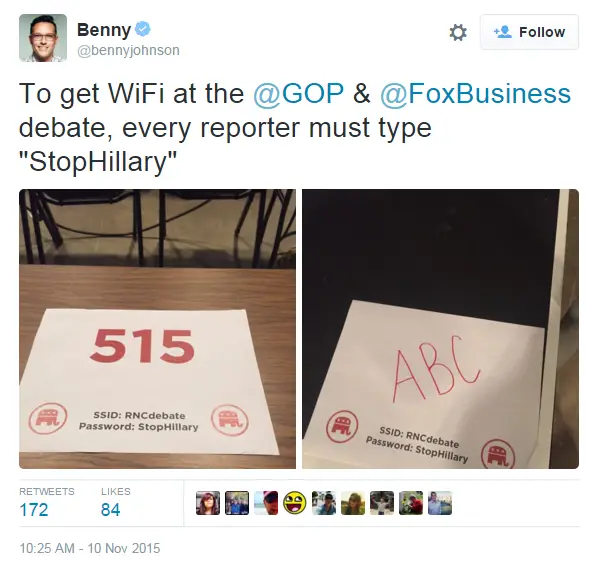 RNC Making Reporters Use StopHillary as WiFi Password at GOP Debate ...