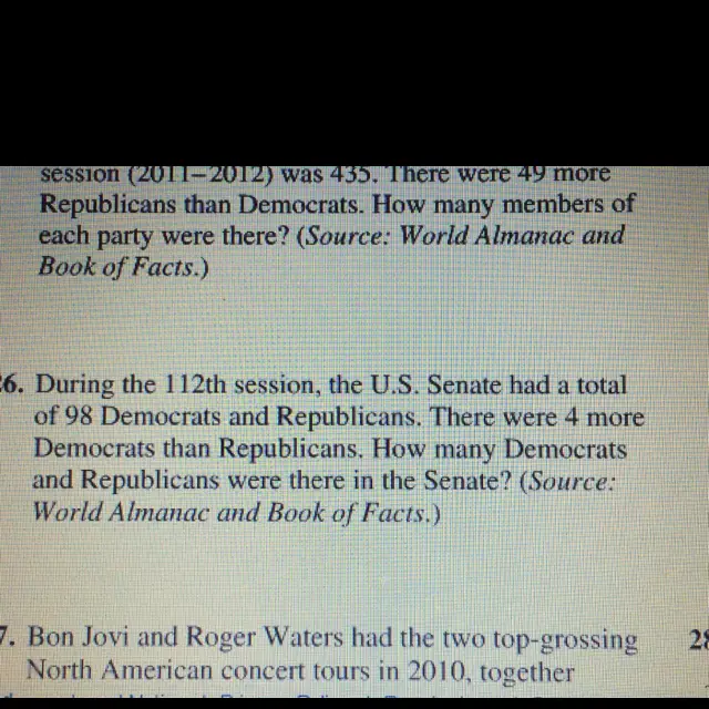 Senate had a total of 98 democrats and republicans. There ...