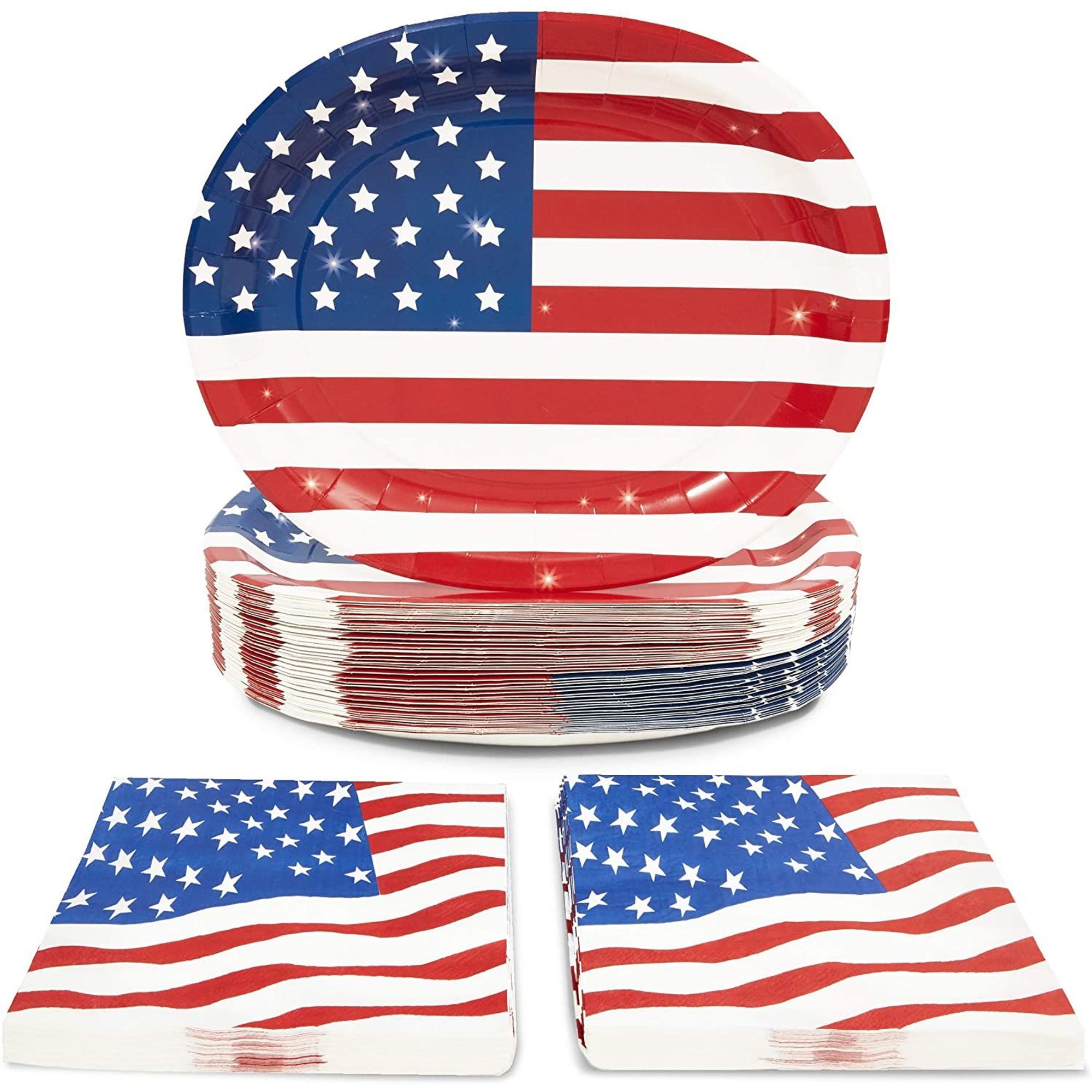 Serves 50 Patriotic Party Supplies, American Flag Disposable Dinnerware ...