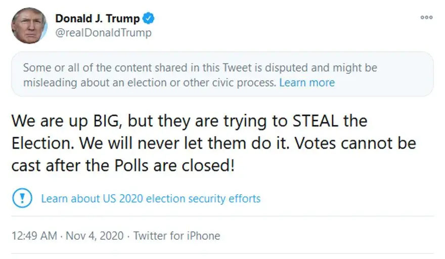 Trump Election Tweet Gets Quickly Labeled By Twitter