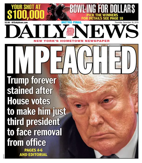 Trump impeachment: How newspapers reacted on front pages