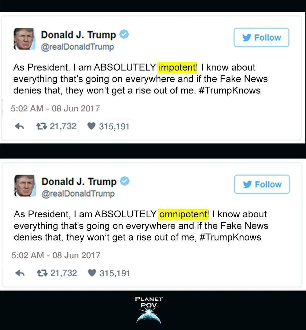 Trump Tweets That He Is âImpotentâ? Then Corrects to Say âOmnipotent ...