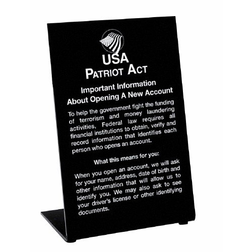 USA Patriot Act Compliance Easel Style Sign: NetBankStore.com