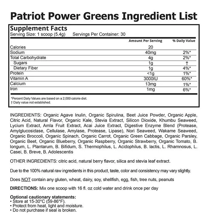 What Are The Ingredients In Patriot Power Greens